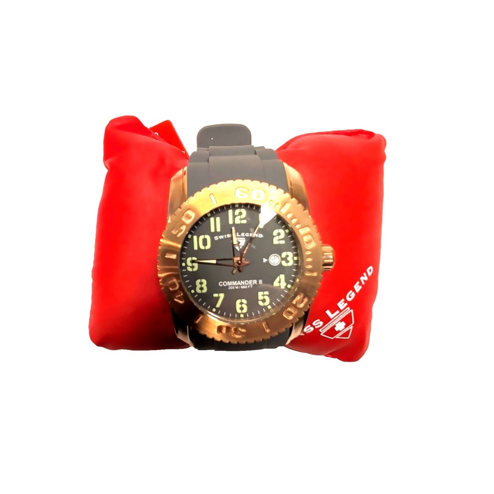 Swiss Legend Commander II SL-10068-RG-014 Rose‎ Gold 200M Diver Watch Gray Strap